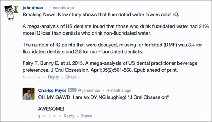 April Fools posting on pro-fluoridation site