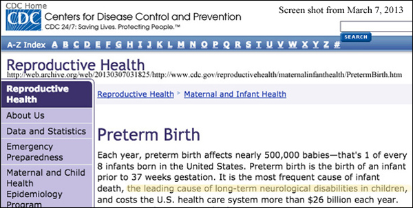 CDC's Preterm Birth page. March 7, 2013.