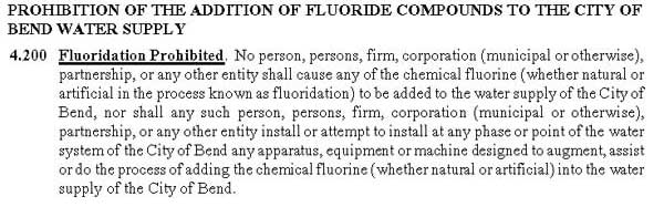 The City of Bend's 1956 law prohibiting water fluoridation.